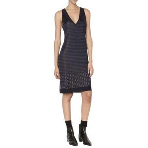 rag & bone Abigail Dot Knit Body Conscious V Neck Dress in Navy